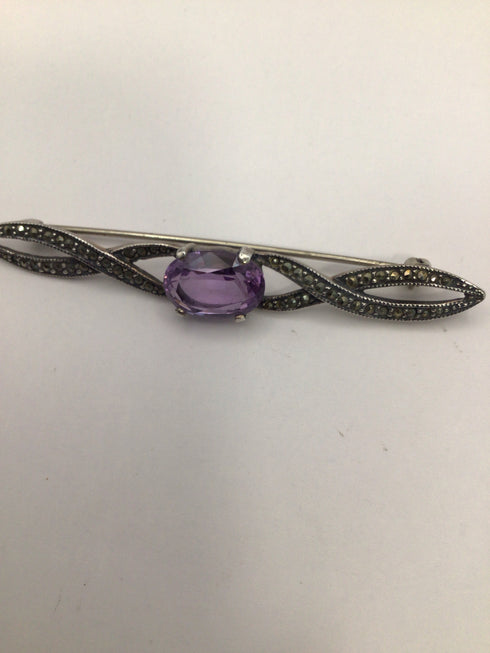 Vintage Amethyst & Marcasite Pin